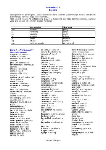 Arrivederci! 1 RjeÄnik UnitÃ  1 â Primi incontri - Edilingua