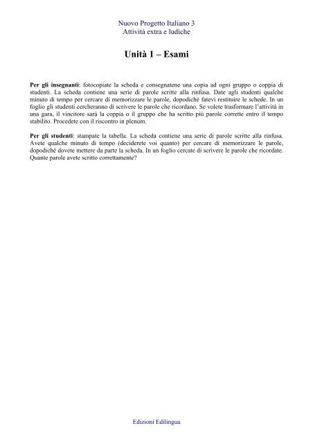 UnitÃ  1 â Esami - Edilingua