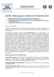 Caleffi: il CDA approva i risultati al 31 dicembre 2012 - Borsa e Mercati