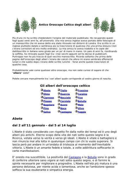 Antico oroscopo celtico degli alberi - Viveremeglio.Org