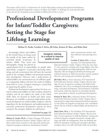 Professional Development Programs for Infant/Toddler Caregivers ...