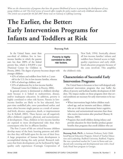 Early Intervention Programs for Infants and Toddlers at Risk