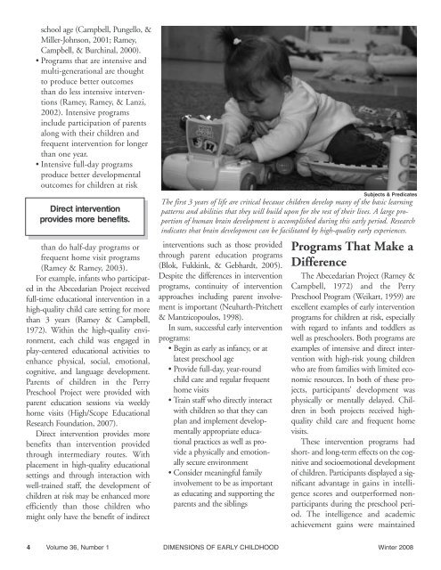 Early Intervention Programs for Infants and Toddlers at Risk