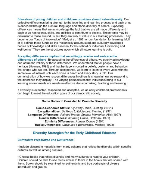 Valuing Diversity for Young Children - Southern Early Childhood ...