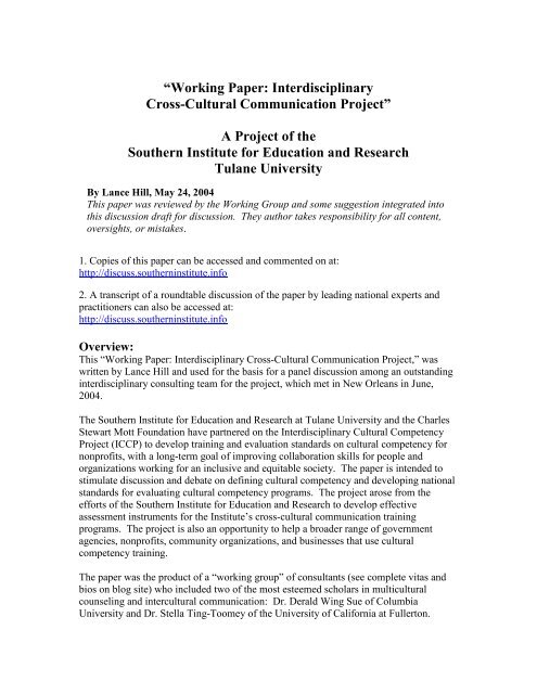 PDF - Working Paper: Interdisciplinary Cultural Competency Project