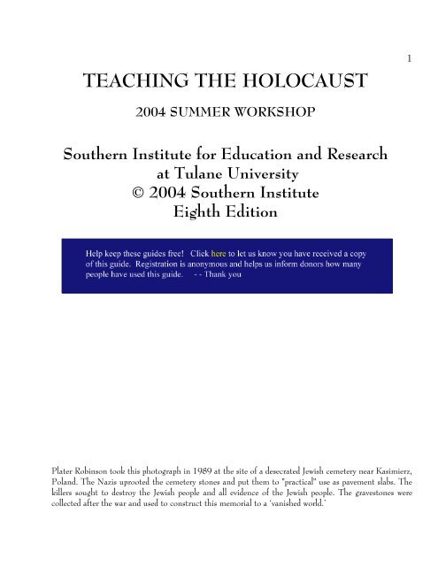 teaching the holocaust 2004 summer workshop - Southern Institute ...