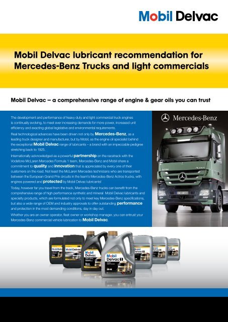 Mobil Delvac lubricant recommendation for  - Mobilâ„¢ in UK