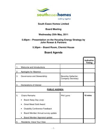 Board Agenda - South Essex Homes