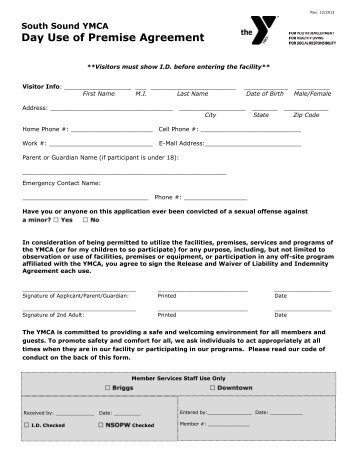 Day Use of Premise Agreement - South Sound YMCA