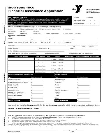 Financial Assistance Application - South Sound YMCA