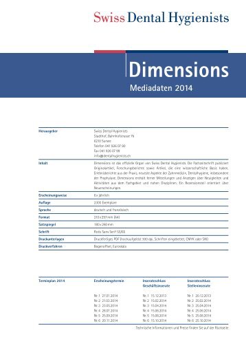 Dimensions Mediadaten 2014 - Swiss Dental Hygienists