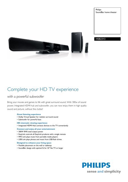 undtagelse session Terapi HSB2313/12 Philips SoundBar home theater - Mixi, foto in video