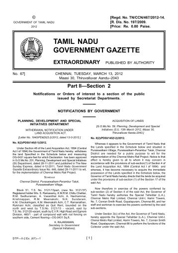 TAMIL NADU GOVERNMENT GAZETTE - chennai metro rail