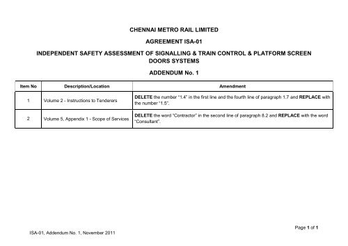 chennai metro rail limited agreement isa-01 independent safety ...