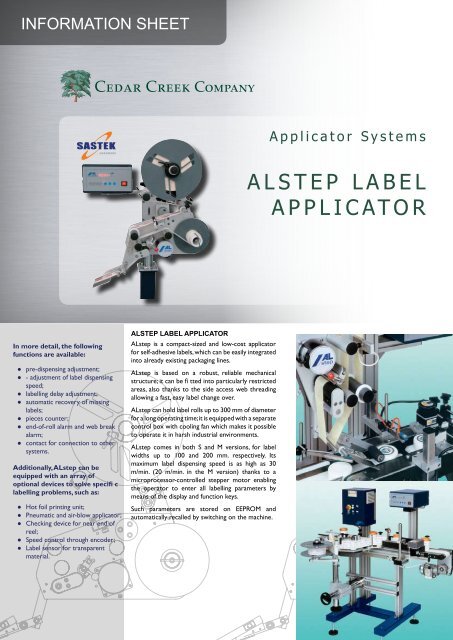 ALSTEP LABEL APPLICATOR - Cedar Creek Company