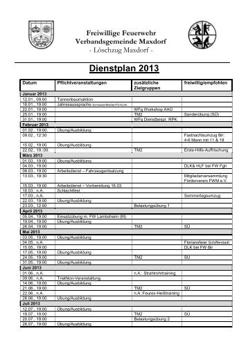 Dienstplan 2013 - Feuerwehr Maxdorf