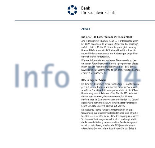 Aktuelle Ausgabe für Sie - Bank für Sozialwirtschaft