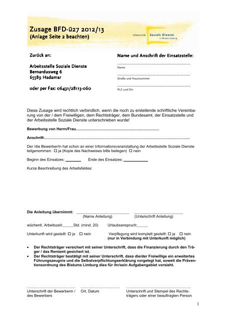 Formular Zusage BFD-ü27 - Fachstelle Freiwilligendienste im ...