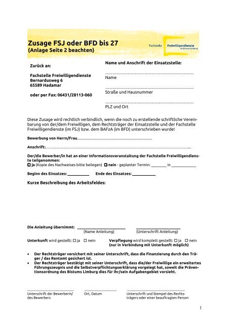 Formular Zusage FSJ   BFD-bis27 - Fachstelle Freiwilligendienste ...
