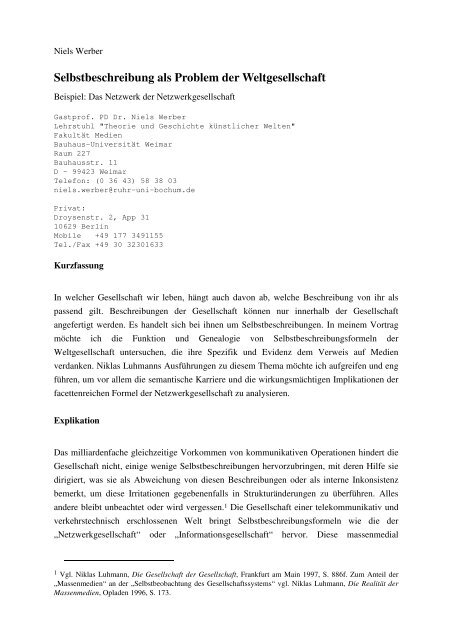 Selbstbeschreibung Selbstbeschreibung