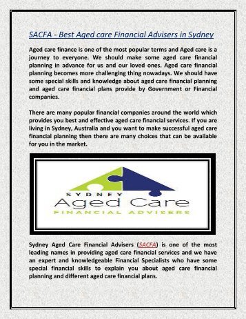 SACFA - Best Aged care Financial Advisers in Sydney