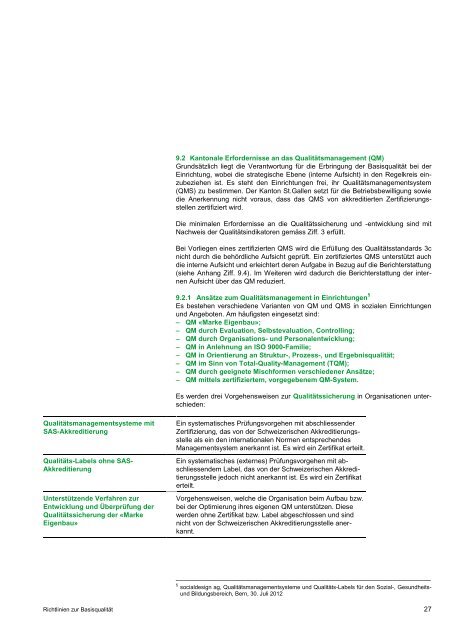 Richtlinien zur Basisqualität - Amt für Soziales - Kanton St.Gallen