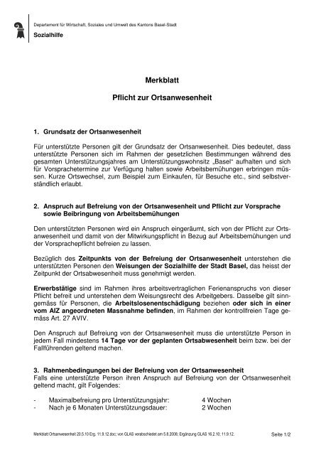 Merkblatt ortsabwesenheit