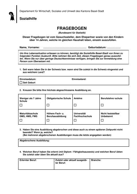 Fragebogen Sozialhilfe
