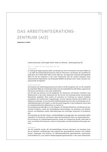 DAS ARBEITSINTEGRATIONS- ZENTRUM (AIZ) - Sozialhilfe