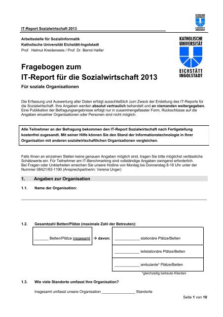 Fragebogen zum IT-Report fÃ¼r die Sozialwirtschaft ... - Sozialinformatik