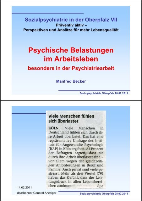 Psychische Belastungen im Arbeitsleben - Sozialpsychiatrie Oberpfalz