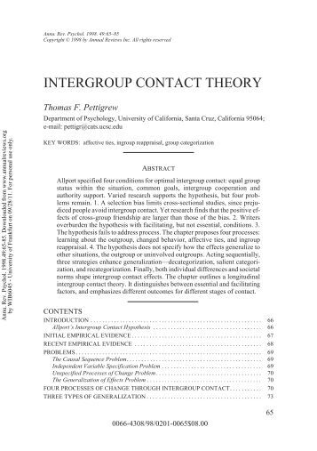 intergroup contact hypothesis Review he presents about the very mixed results of intergroup contact over the contact hypothesis, gordon allport, explain intergroup conflict in terms of indi. intergroup contact hypothesis Review he presents about the very mixed results of intergroup contact over the contact hypothesis, gordon allport, explain intergroup conflict in terms of indi.