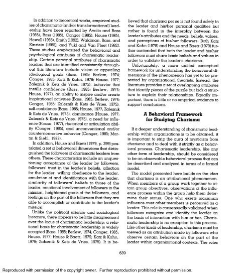 Toward a Behavioral Theory of Charismatic Leadership in ...