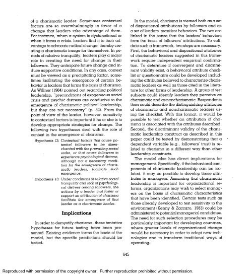 Toward a Behavioral Theory of Charismatic Leadership in ...