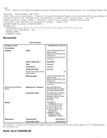 ReliabilitÃ¤t Skala: ALLE VARIABLEN - Sozialpsychologie