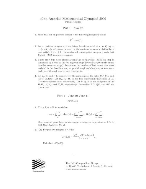 40-th Austrian Mathematical Olympiad 2009