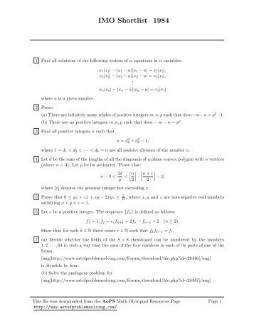 International Competitions IMO Shortlist 1984 - Art of Problem Solving