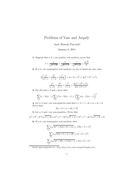 Problems Proposed by Vasc and Arqady - Amir Hossein Parvardi.pdf