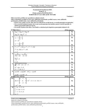 3 BAREM Modele si Variante Oficiale BAC Matematica M2 - 2011