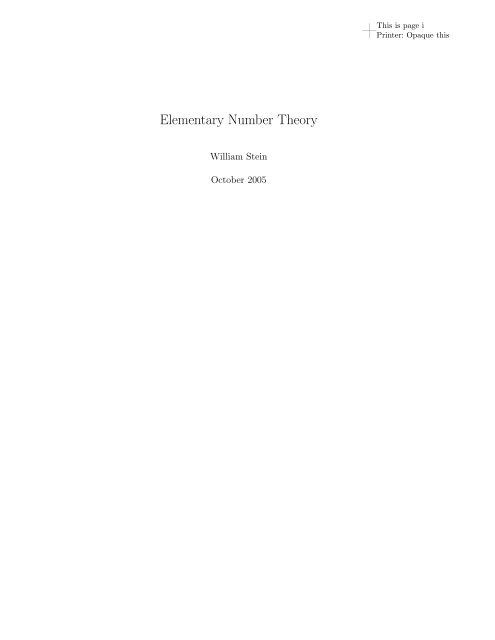 Elementary Number Theory - Index of