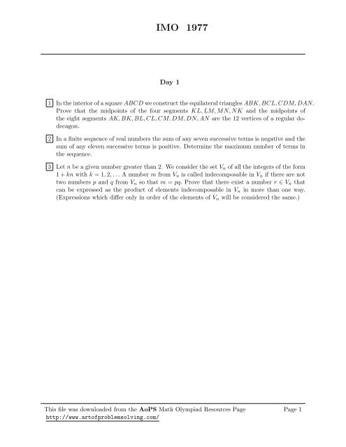 International Competitions IMO 1977 - Art of Problem Solving