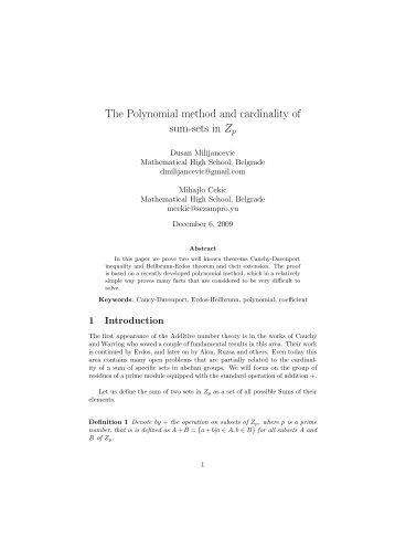 The Polynomial method and cardinality of sum-sets in Zp