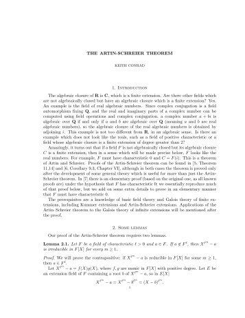 THE ARTIN-SCHREIER THEOREM 1. Introduction The algebraic ...