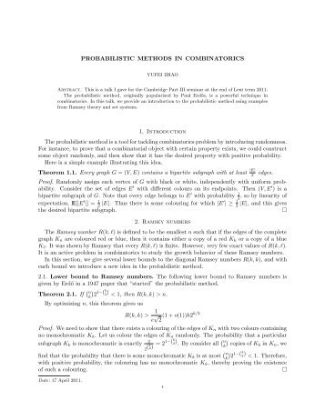 PROBABILISTIC METHODS IN COMBINATORICS 1. Introduction ...