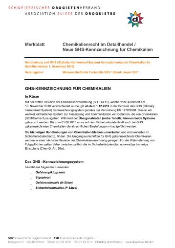 Merkblatt Chemikalienrecht im Detailhandel / Neue ... - Drogoserver.ch