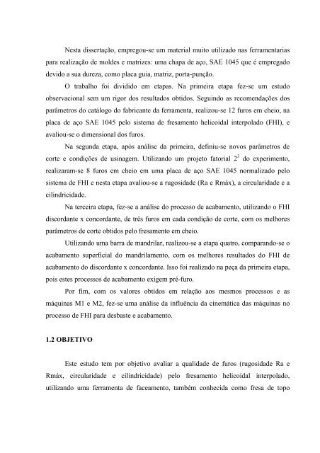 AnÃ¡lise da qualidade de furos realizados por fresamento helicoidal ...