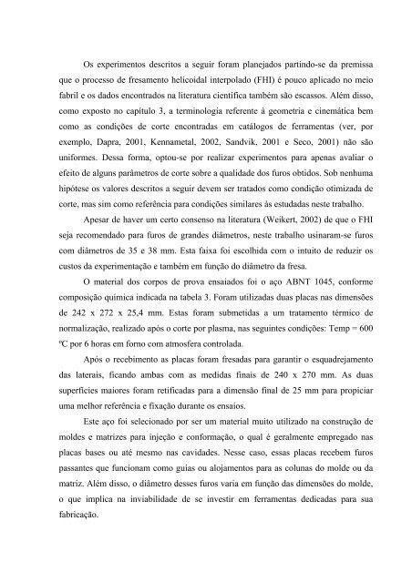 AnÃ¡lise da qualidade de furos realizados por fresamento helicoidal ...