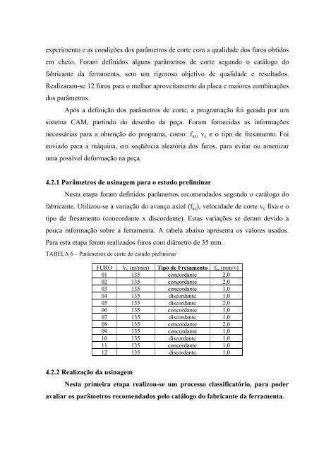 AnÃ¡lise da qualidade de furos realizados por fresamento helicoidal ...