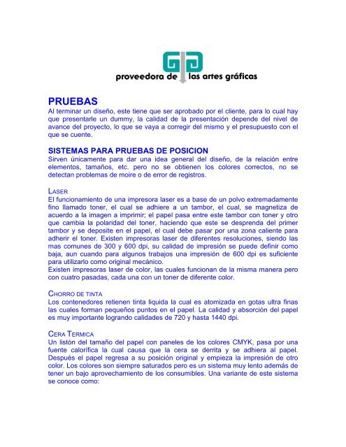 Pruebas en impresion - Proveedora de las artes graficas