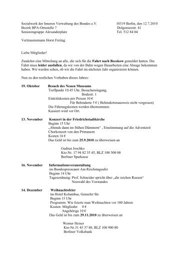 Sozialwerk der Inneren Verwaltung des Bundes e - beim Sozialwerk ...